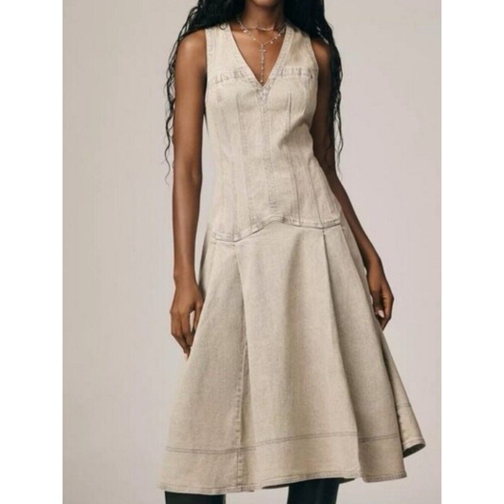 NWT Anthropologie Pilcro Sleeveless V-Neck Corset A-Line Midi Dress Size XS